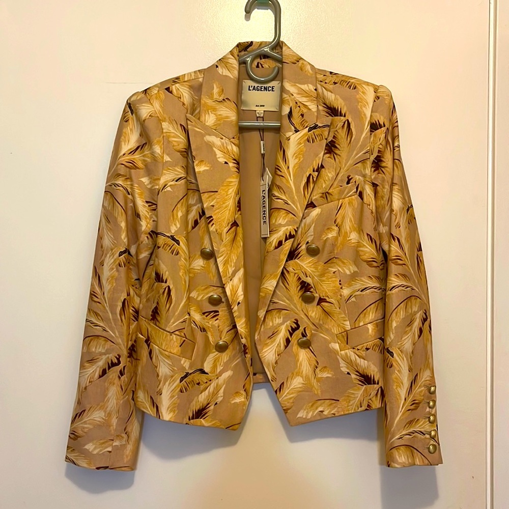 L’agence Brooke Leaf Print Cropped Blazer
